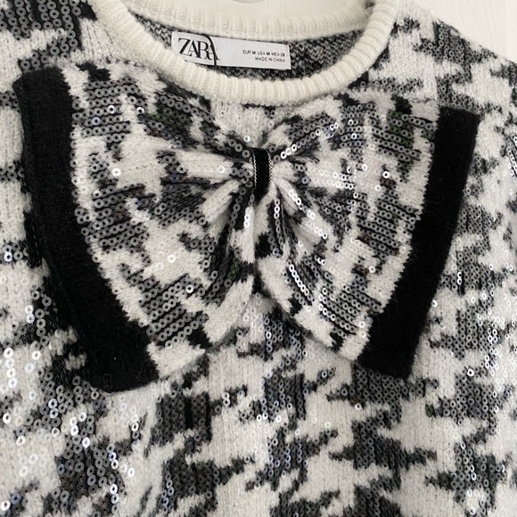 Zara Houndstooth Bow Sweater - Picture 2 of 4